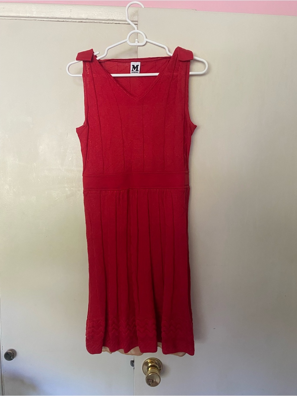 Missoni Red Sleeveless V-Neck Midi Knit Dress S/M